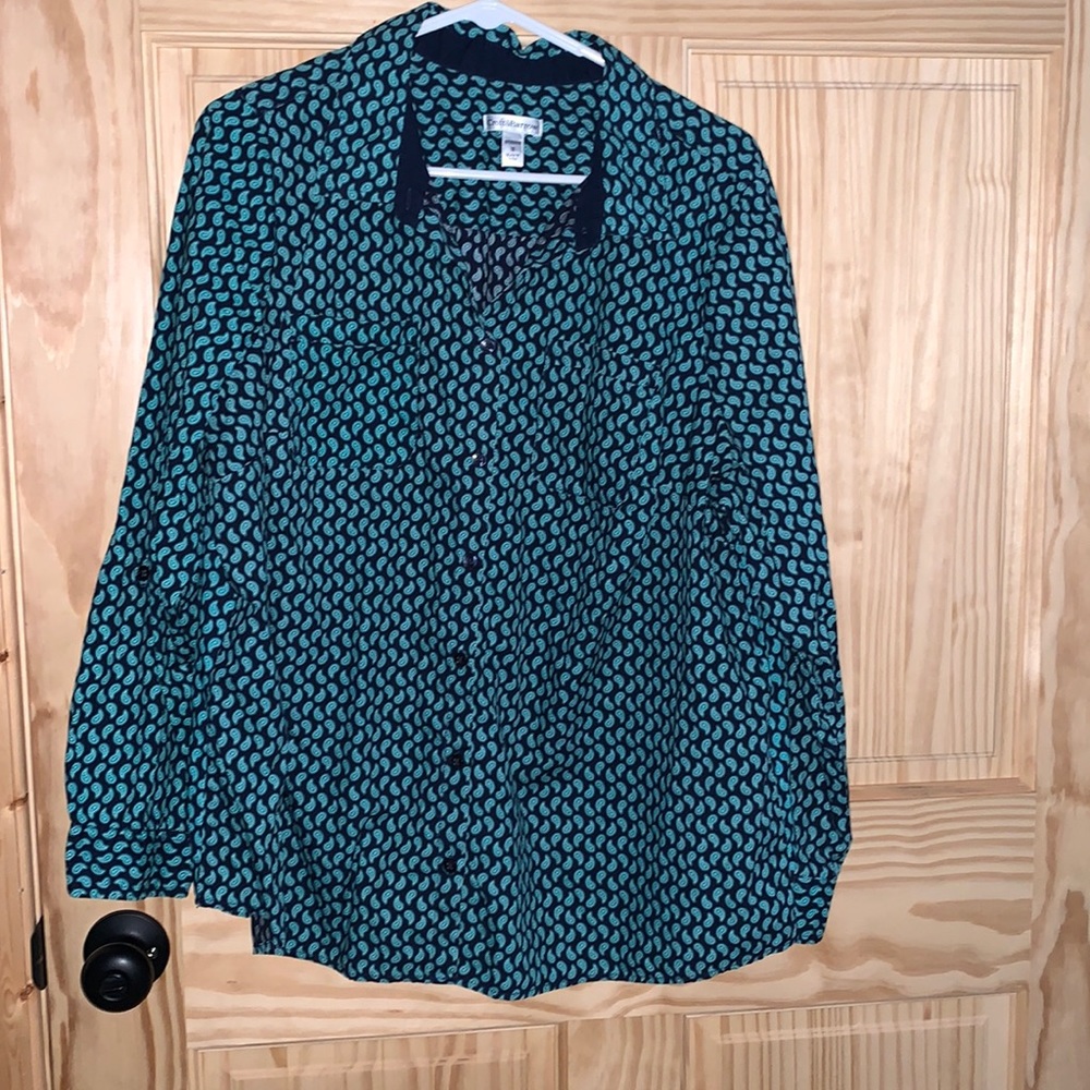 ⭐️ Croft & Barrow Paisley 3/4 sleeve button front blouse shirt size 1X